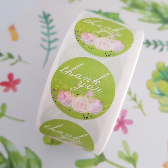 100 pcs Thank You Stickers with Roses 1" in - Picture 2 of 11